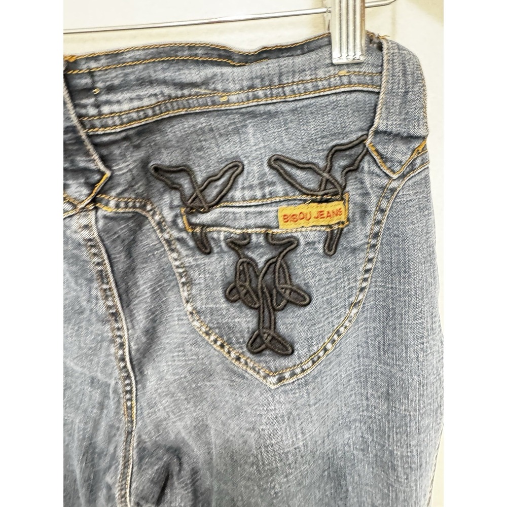 Bisou Women's Jeans Size 12 Black Embroidery Wide Leg 32" Inseam Y2K - Picture 5 of 6